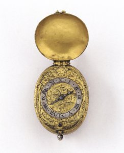 Oval escapement-klokke, ca. 1630 (sølv og forgylt metall) av Richard Jackson
